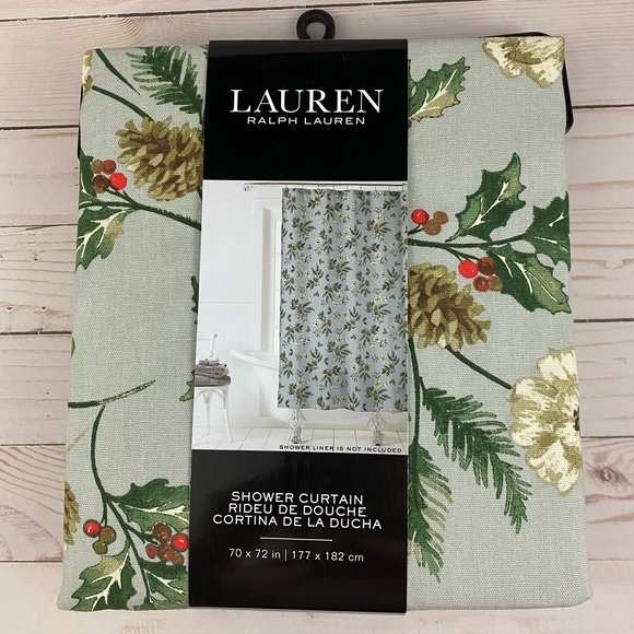 Lauren Ralph Lauren Pinecone Holly Christmas Holiday Fabric Shower Curtain 70x72 - Picture 1 of 4